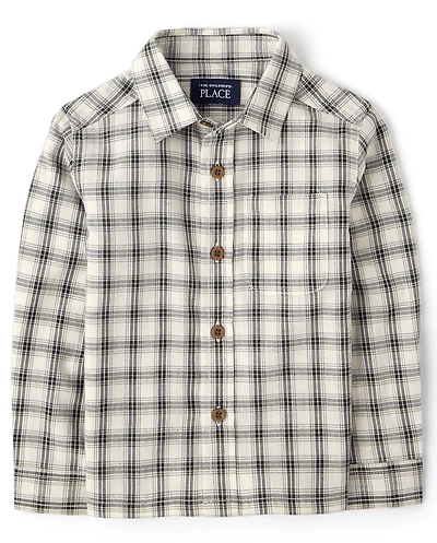 Baby And Toddler Boys Plaid Textured Poplin Button Up Shirt