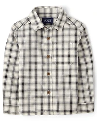 Baby And Toddler Boys Plaid Textured Poplin Button Up Shirt