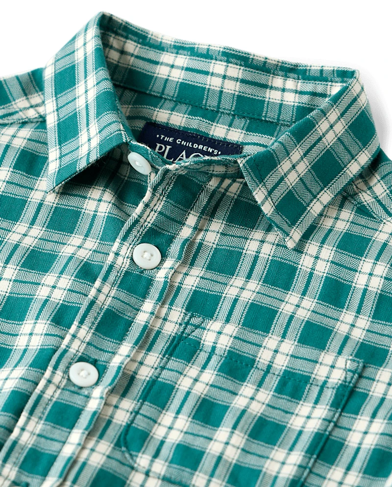 Baby And Toddler Boys Plaid Textured Poplin Button Up Shirt