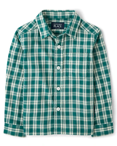 Baby And Toddler Boys Plaid Textured Poplin Button Up Shirt