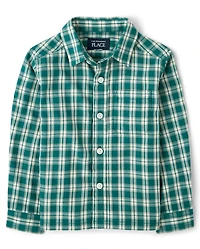 Baby And Toddler Boys Plaid Textured Poplin Button Up Shirt