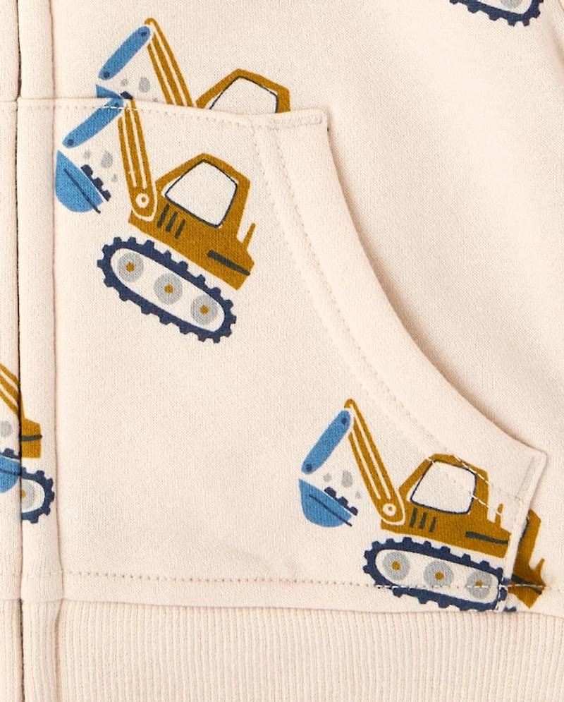 Baby And Toddler Boys Print Premium Fleece Sherpa Lined Zip Up Hoodie