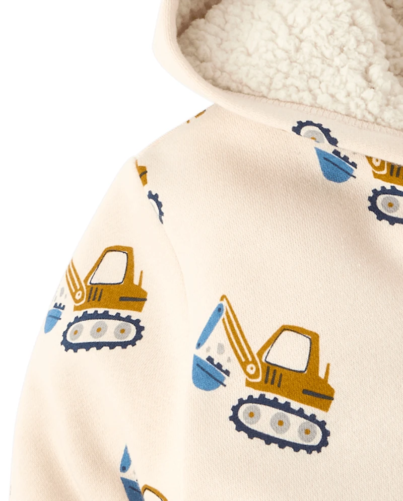 Baby And Toddler Boys Print Premium Fleece Sherpa Lined Zip Up Hoodie