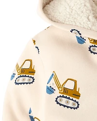 Baby And Toddler Boys Print Premium Fleece Sherpa Lined Zip Up Hoodie
