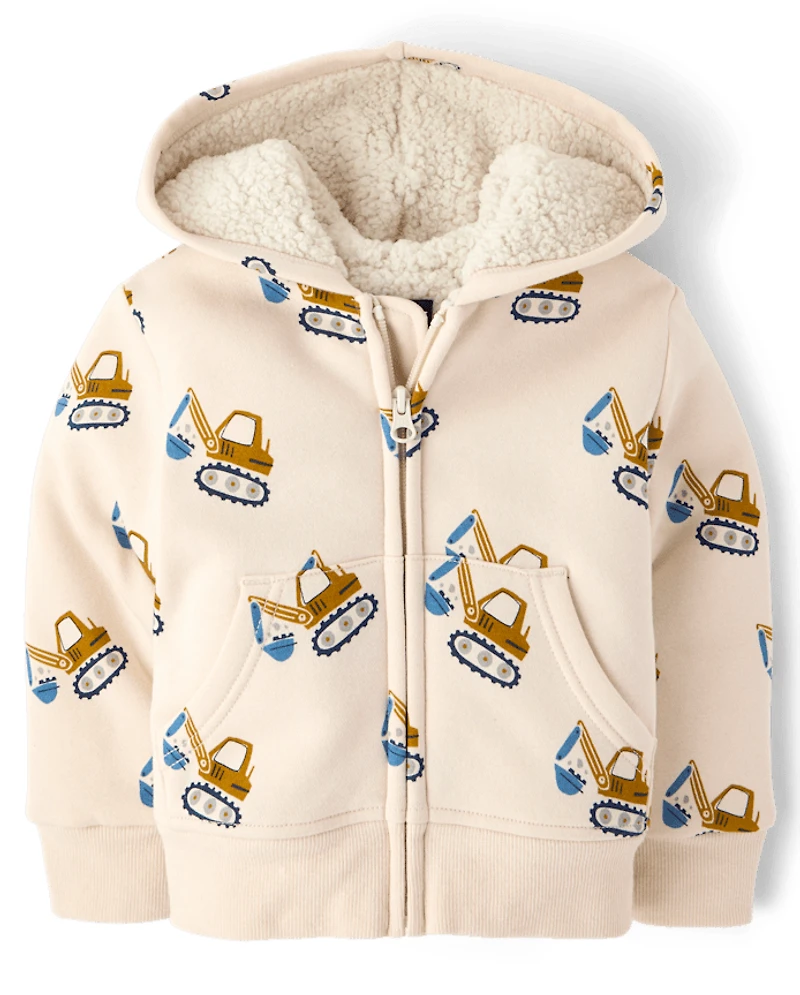 Baby And Toddler Boys Print Premium Fleece Sherpa Lined Zip Up Hoodie