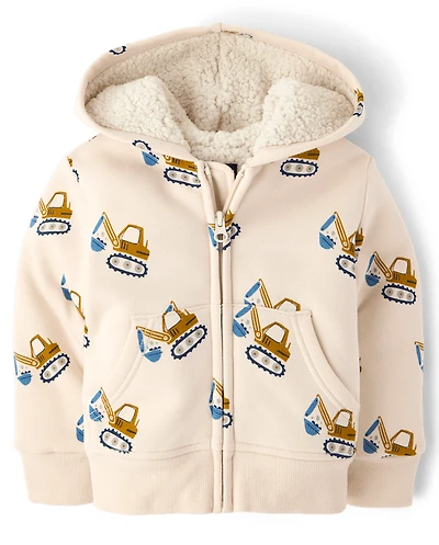 Baby And Toddler Boys Print Premium Fleece Sherpa Lined Zip Up Hoodie
