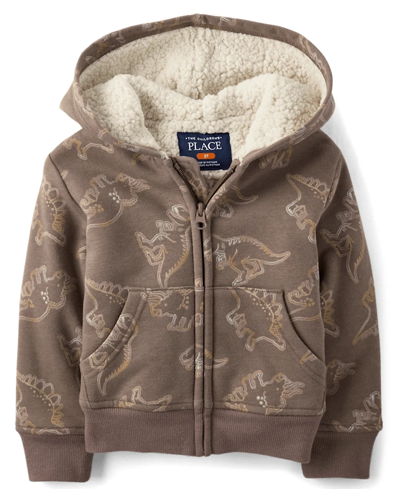 Baby And Toddler Boys Print Premium Fleece Sherpa Lined Zip Up Hoodie