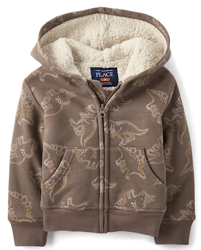 Baby And Toddler Boys Print Premium Fleece Sherpa Lined Zip Up Hoodie