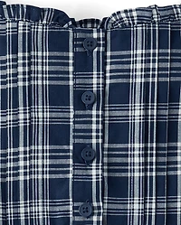 Robe boutonnée en popeline à carreaux et plis pour fille