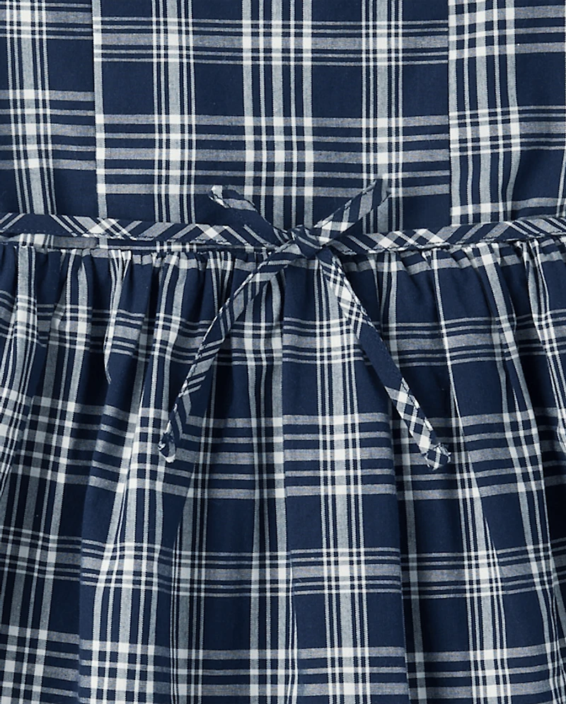 Girls Plaid Pintuck Poplin Button Dress