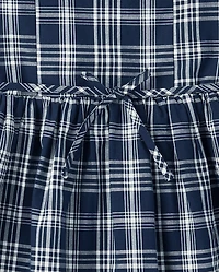 Girls Plaid Pintuck Poplin Button Dress
