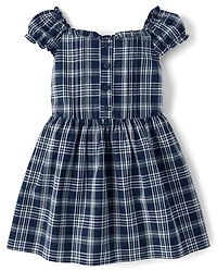 Girls Plaid Pintuck Poplin Button Dress