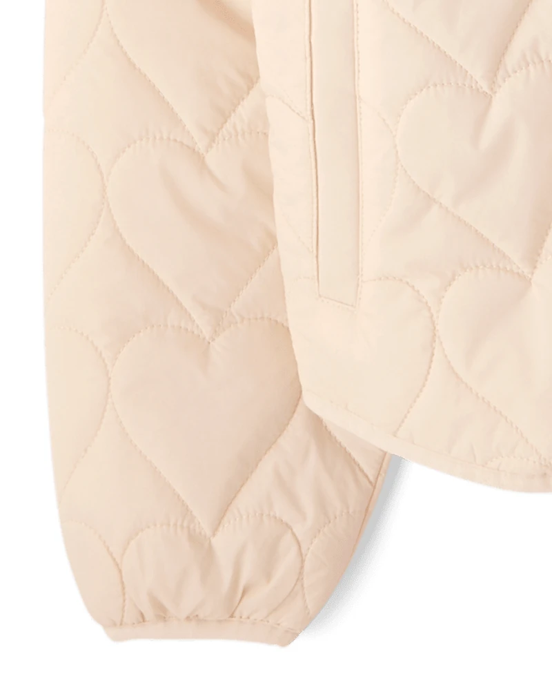 Girls Heart Quilted Packable Puffer Jacket