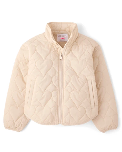 Girls Heart Quilted Packable Puffer Jacket