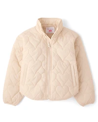 Girls Heart Quilted Packable Puffer Jacket