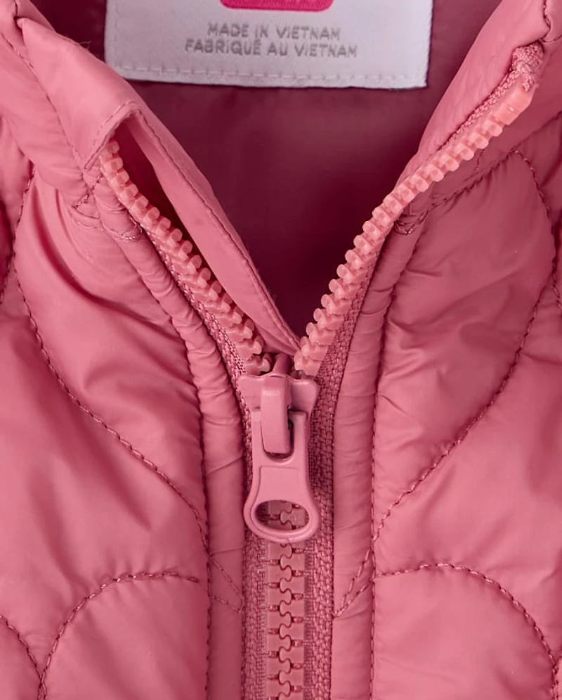 Girls Heart Quilted Packable Puffer Jacket