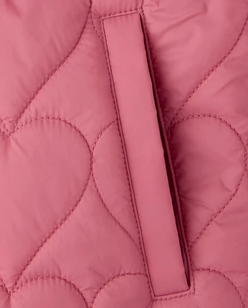 Girls Heart Quilted Packable Puffer Jacket
