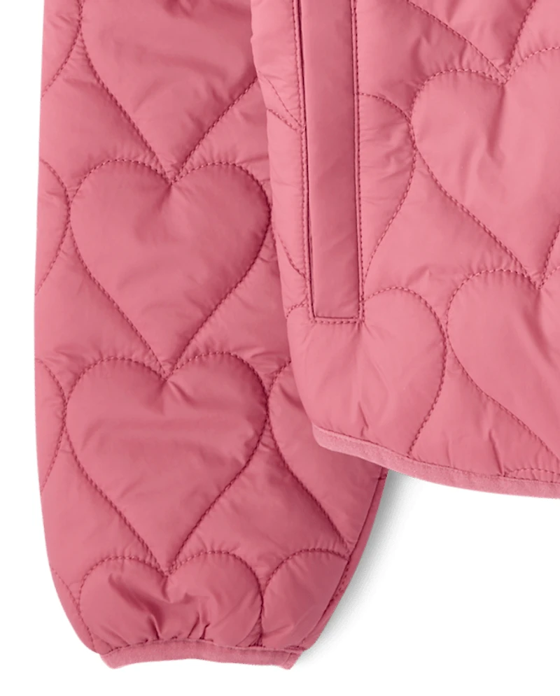 Girls Heart Quilted Packable Puffer Jacket