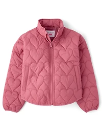 Girls Heart Quilted Packable Puffer Jacket