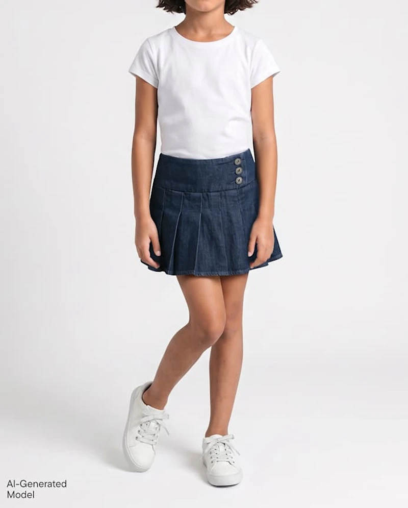 Girls Denim Pleated Skort