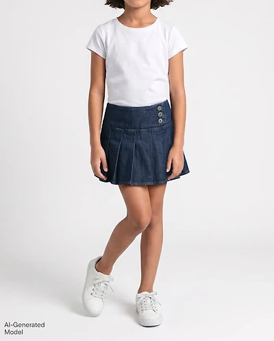 Girls Denim Pleated Skort