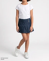 Girls Denim Pleated Skort