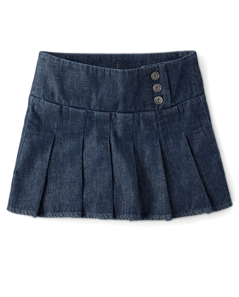 Girls Denim Pleated Skort