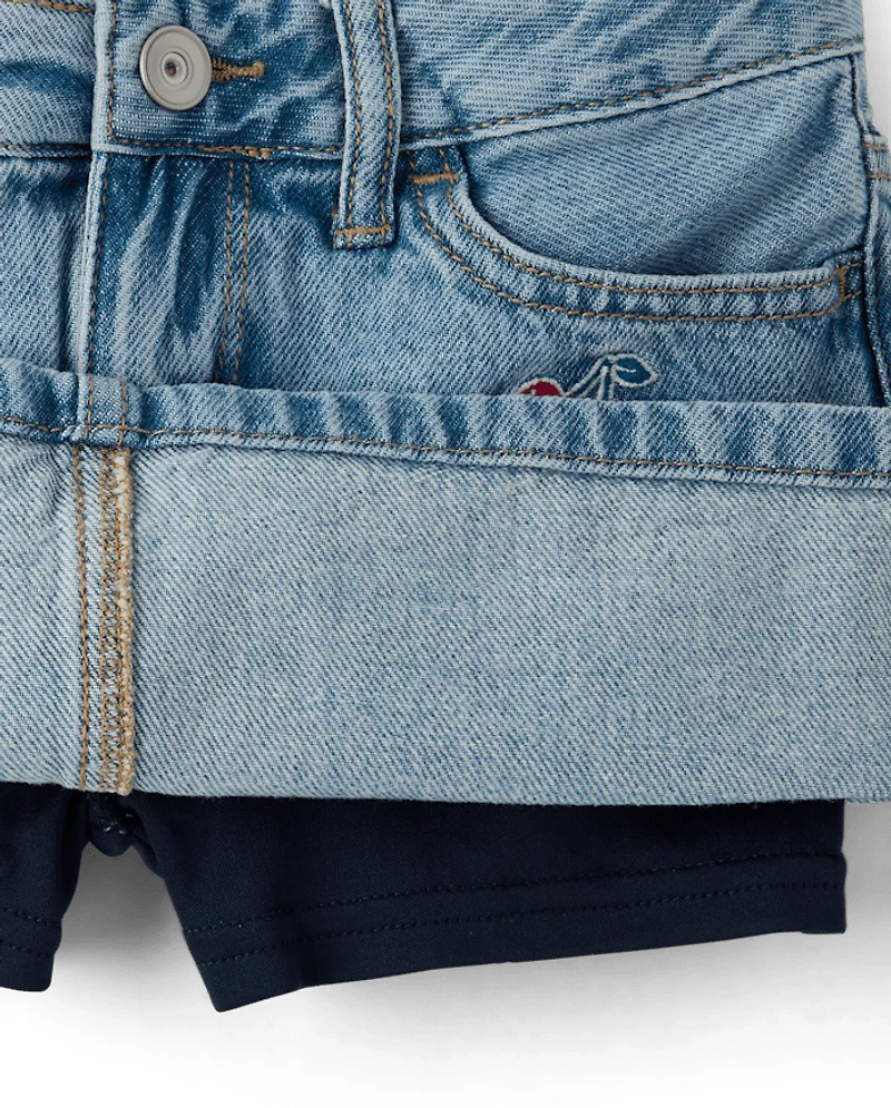 Girls Embroidered Patch Denim Skort