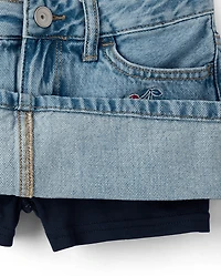 Girls Embroidered Patch Denim Skort