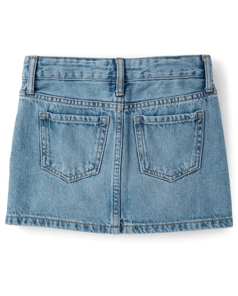 Girls Embroidered Patch Denim Skort