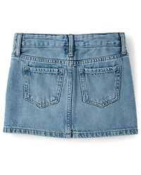 Girls Embroidered Patch Denim Skort