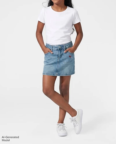 Girls Embroidered Patch Denim Skort