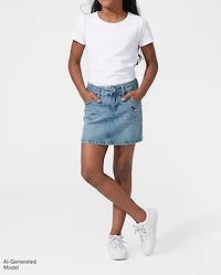 Girls Embroidered Patch Denim Skort