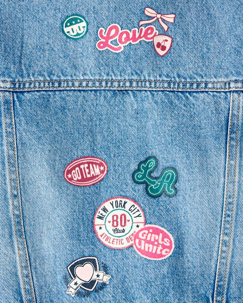 Girls Varsity Patch Denim Jacket