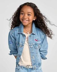 Girls Embroidered Varsity Patch Denim Jacket