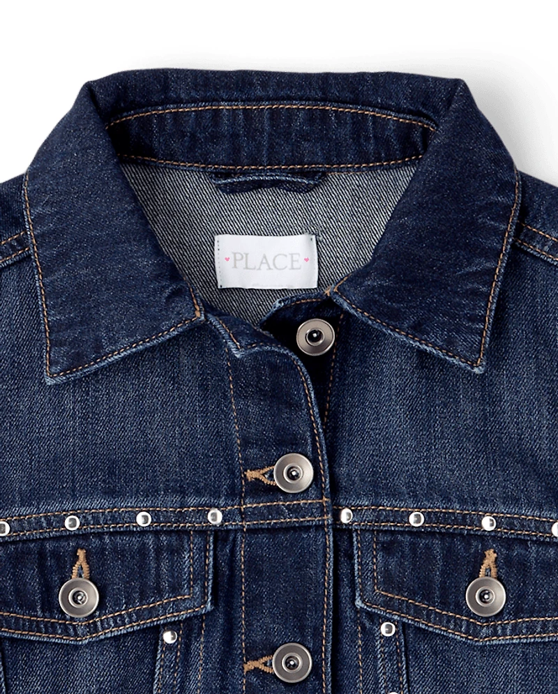 Girls Studded Denim Jacket