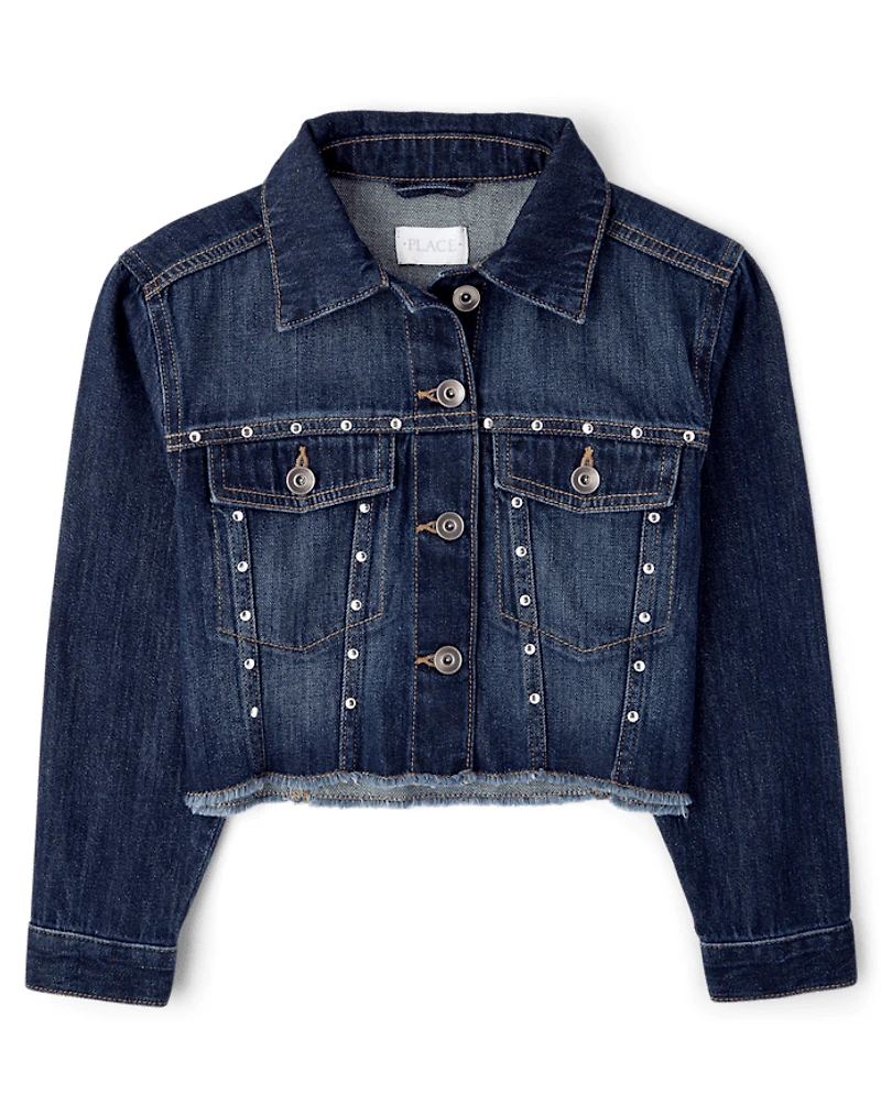 Girls Studded Denim Jacket