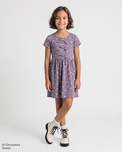 Girls Heart Bow Dress