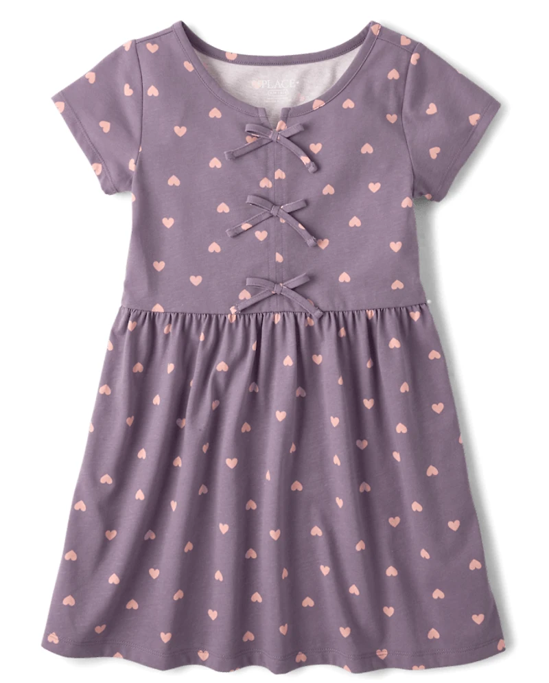 Girls Heart Bow Dress