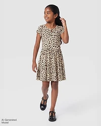Girls Leopard Keyhole Dress