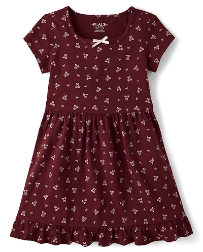 Girls Bear Ruffle Dress
