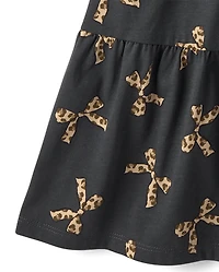 Girls Leopard Bow Tiered Flutter Dress