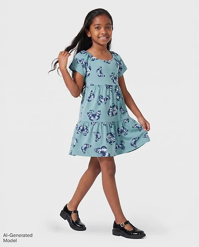 Girls Print Tiered Flutter Dress