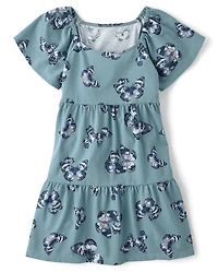 Girls Print Tiered Flutter Dress
