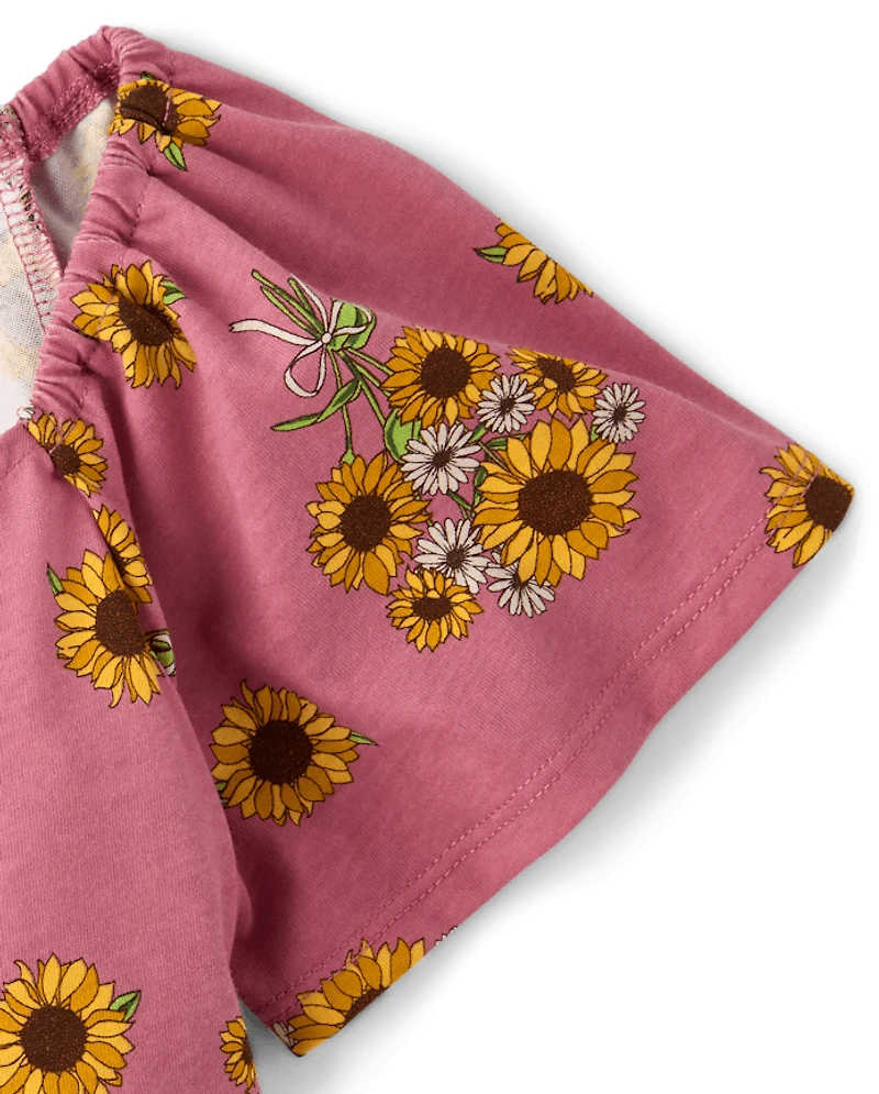 Girls Print Tiered Flutter Dress