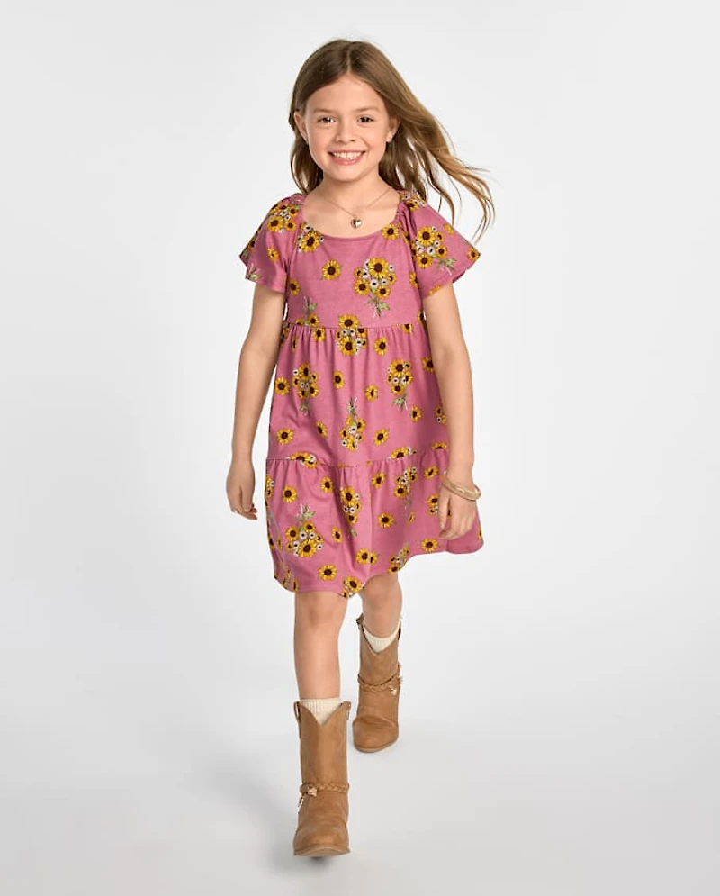 Girls Print Tiered Flutter Dress