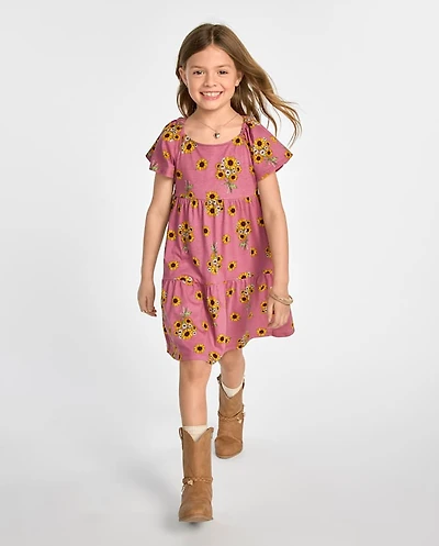 Girls Print Tiered Flutter Dress