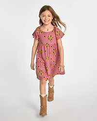 Girls Print Tiered Flutter Dress