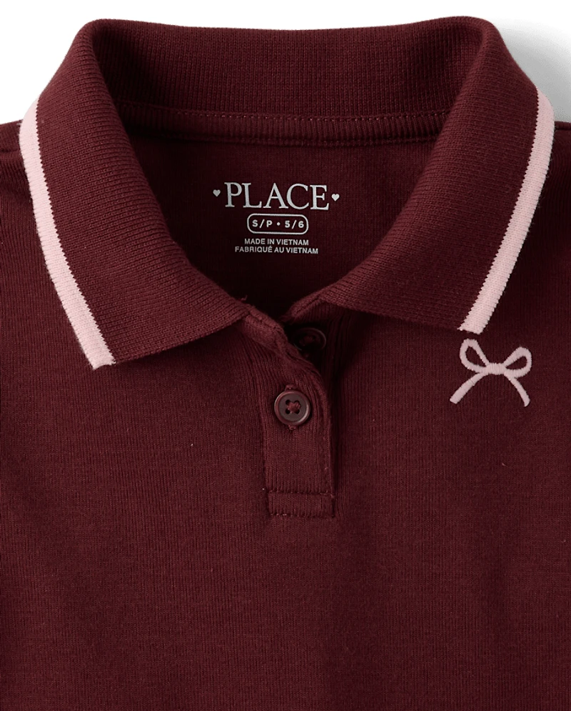 Girls Embroidered Icon Drop Waist Polo Dress