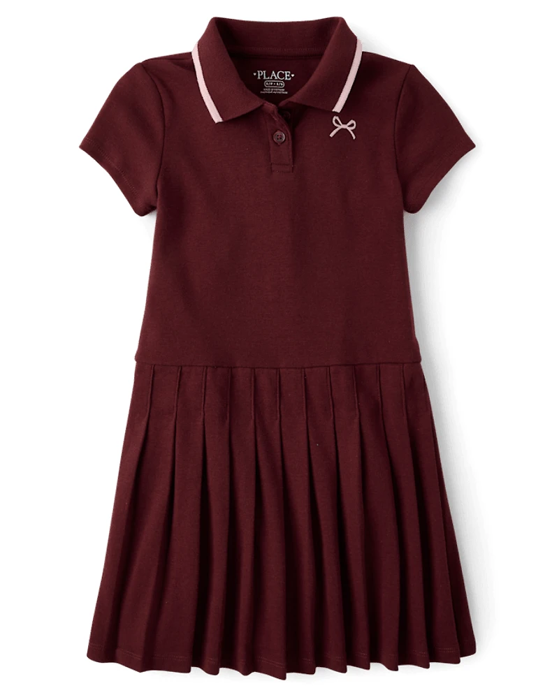 Girls Embroidered Icon Drop Waist Polo Dress